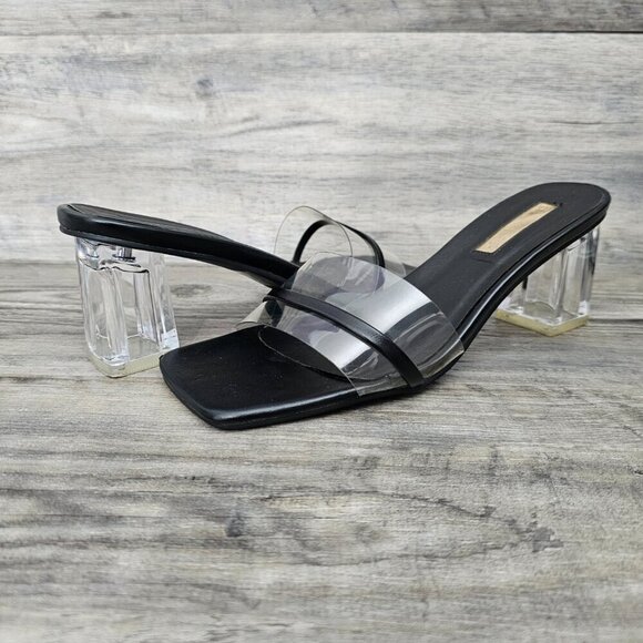Billini Ukari Transparent Block Heel Black Clear Slide Sandal - Picture 3 of 11